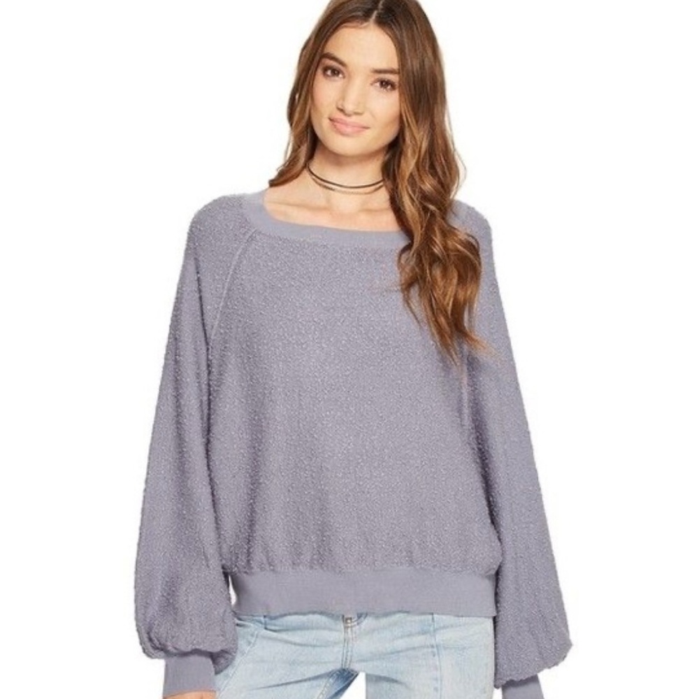 Free People “Found My Friend” Purple Gray Crew Neck Cropped Pullover